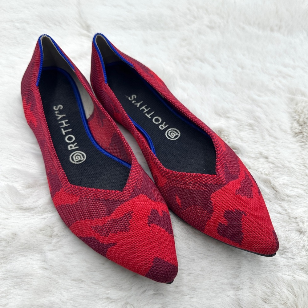 Rothy’s Red Camouflage The Point Ballet Flats 9.5 like NEW limited edition‎